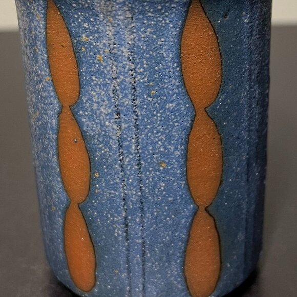 Handcrafted Wheel-Thrown Studio Art Pottery Mug ~ Denim Blue & Rust Design Glaze - Picture 12 of 12